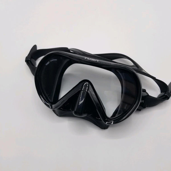 Open Box Tusa Ino Scuba Diving Mask - Black Silicone/Black - DIPNDIVE