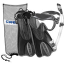 Used Cressi F1 Mask Black - Supernova Dry Snorkel Clear/Black - Palau SAF Fins Snorkel Set Titanium/Black - Large/X-Large - DIPNDIVE