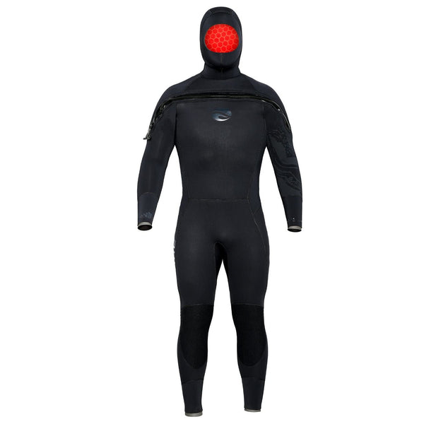Used Bare 8/7mm Mens Velocity Hooded Semi Dry Wetsuit -Black-Large - DIPNDIVE