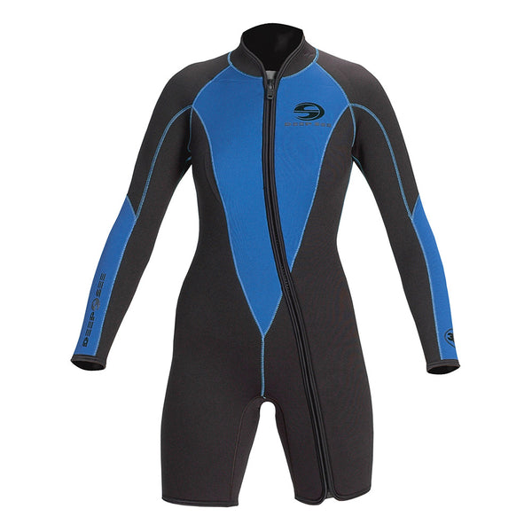 Open Box - Deep See 3mm Woman Shorty Long Sleeve Dive Wetsuit - 11-12 - DIPNDIVE