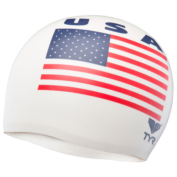 Open Box TYR USA Silicone Swim Cap-White - DIPNDIVE