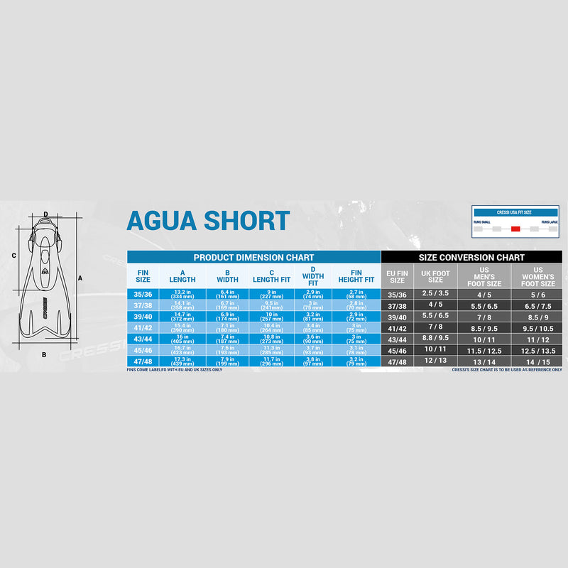 Used Cressi Agua Short Swim Full Foot Fins - 35/36 - DIPNDIVE