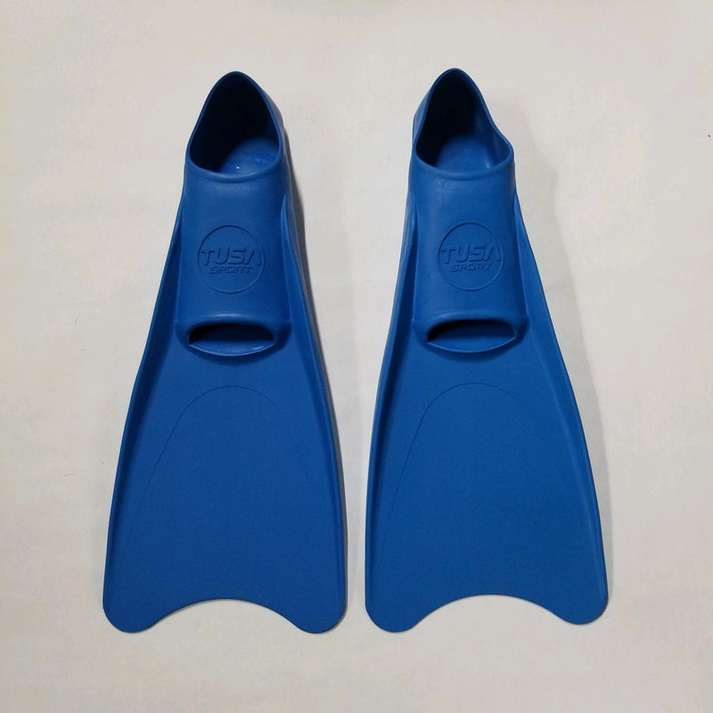 Used Tusa Sport Full Foot Rubber Scuba Dive Fins - Blue - Medium - DIPNDIVE