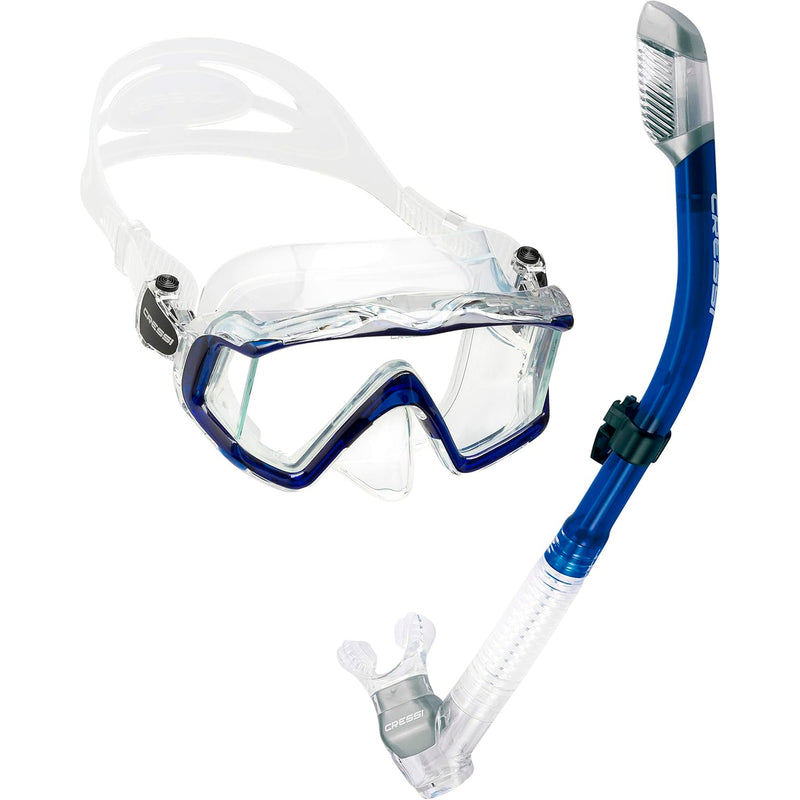 Used Cressi Pano 4 Dive Mask and Supernova Dry Snorkel Combo - Clear/Cobalt