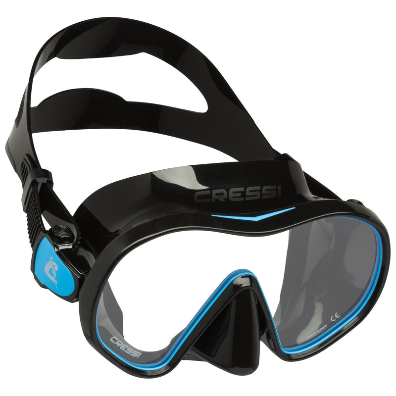 Used Cressi F-Dual Single Lens Frameless Scuba Mask - Black/Blue