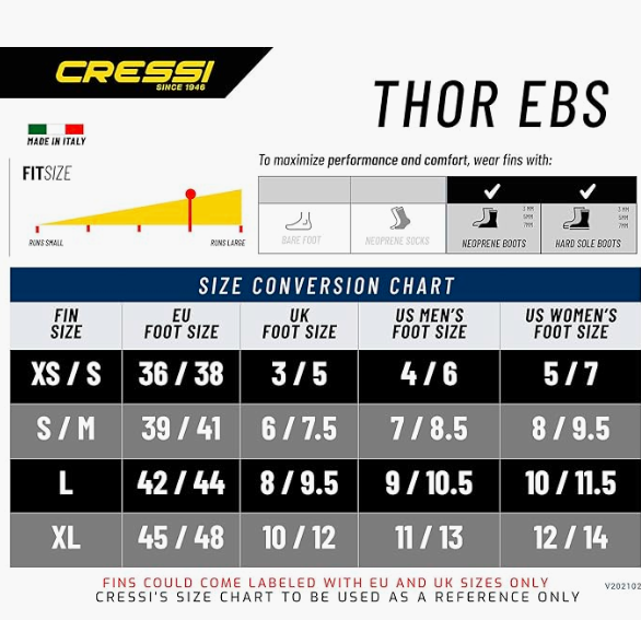 Open Box Cressi Thor EBS Dive Fins - Blue / Silver, Size: Small/Medium - DIPNDIVE