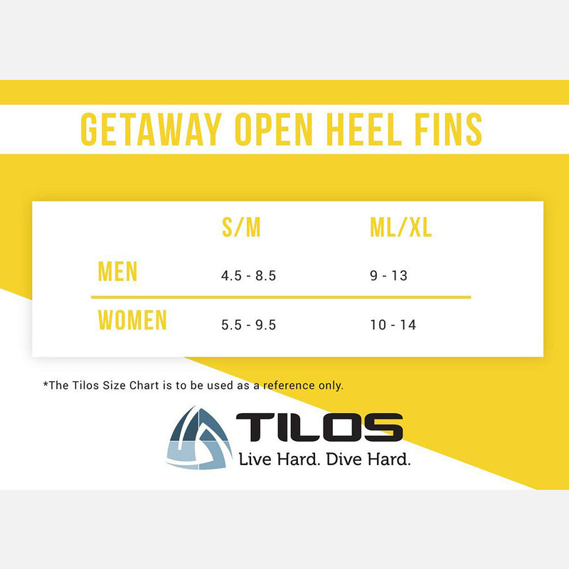 Used Tilos Getaway Open Heel Fins-Black-MDXLG