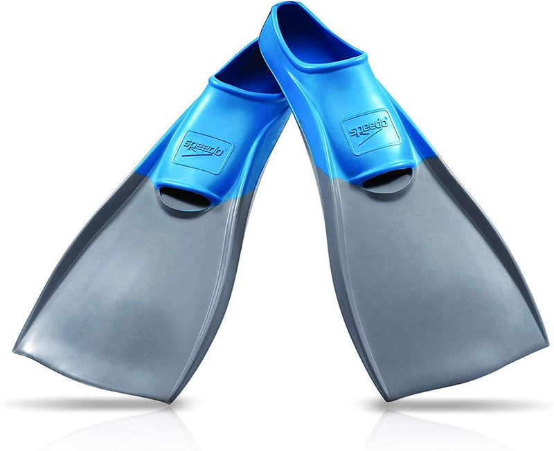 Used ‎Speedo unisex Rubber Long Blade training swim fins, Grey/Blue, M - Men s Shoe size 7-8 Women Shoe 8.5-9.5 US - DIPNDIVE