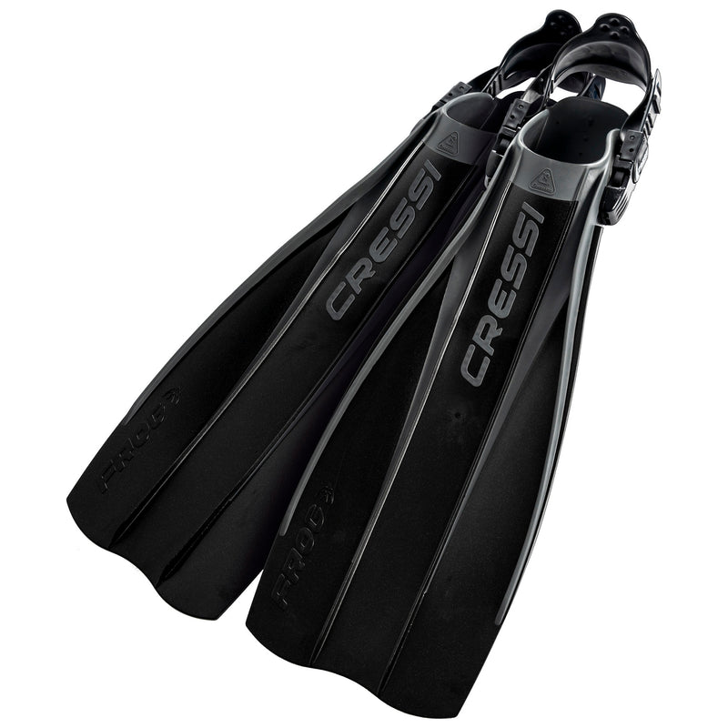 Used Cressi Frog Open Heel Scuba Diving Fins - Black - Medium/Large US M:9-11 / W:10-12