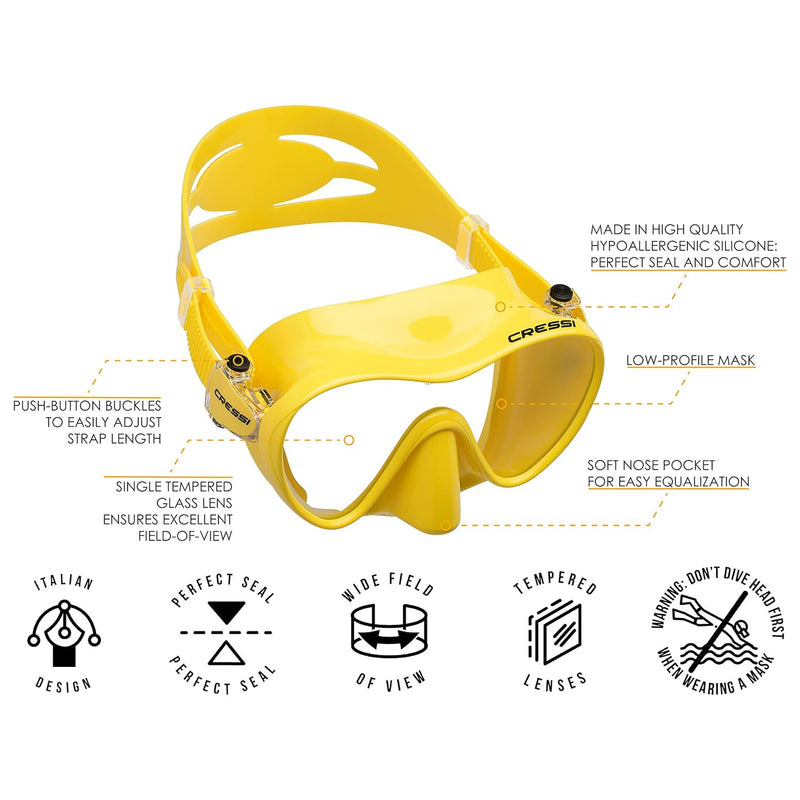 Used Cressi Frameless Dive Mask and Supernova Dry Snorkel Combo - Yellow