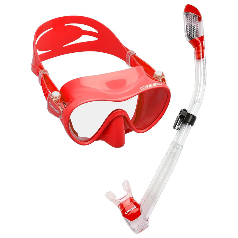 Used Cressi Frameless Dive Mask and Supernova Dry Snorkel Combo - Red