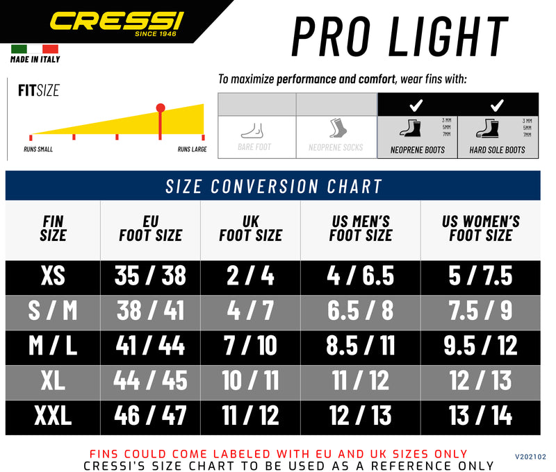 Used Cressi Pro Light Open Heel Scuba Dive Fins - Yellow - X-Large - DIPNDIVE