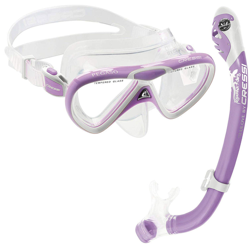 Open Box Cressi Junior Rocks Dry Mask Fin Snorkel Set-Lilac / White-Small / Medium - DIPNDIVE