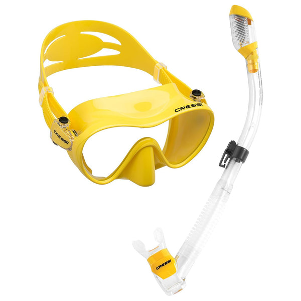 Used Cressi Frameless Dive Mask and Supernova Dry Snorkel Combo - Yellow