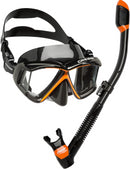 Open Box Cressi Panoramic 4 Window Mask Supernova Dry Adult Size Snorkel Combo - Black - DIPNDIVE