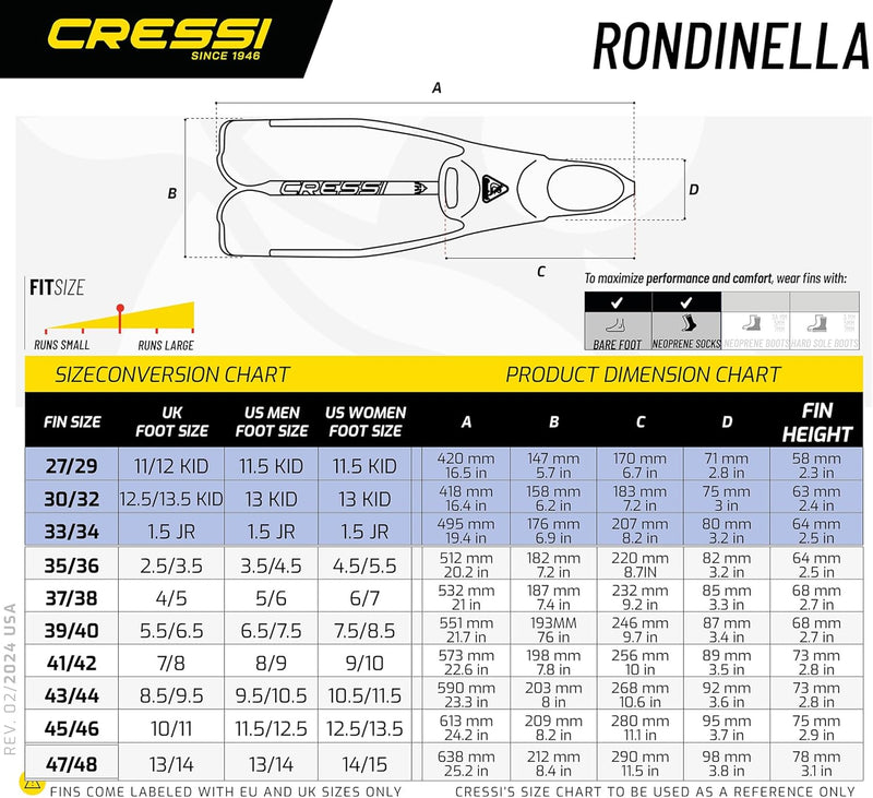 Open Box Cressi Rondinella Full Foot Fins - Black - 39/40 (5.5--6.5) - DIPNDIVE