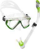 Open Box Cressi Panoramic 4 Window Mask Supernova Dry Adult Size Snorkel Combo Set - Clear/Lime - DIPNDIVE