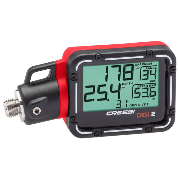 Used Cressi Digi 2 Digital Pressure and Depth Gauge - Red