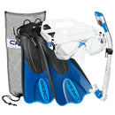 Used Cressi Marea Mask - Supernova Dry Snorkel - Palau SAF Fins Snorkel Set - Clear/Blue - S/M - DIPNDIVE