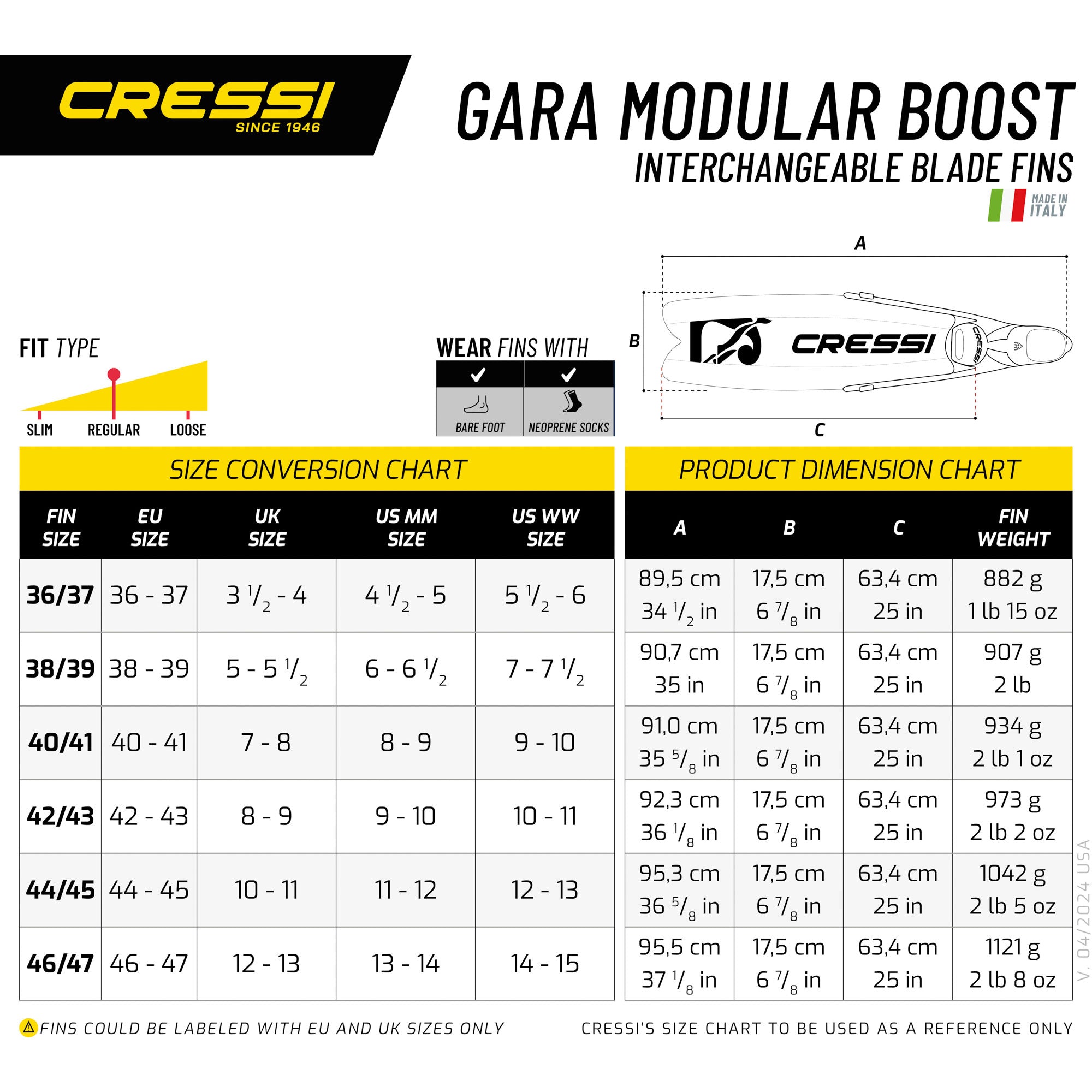 Cressi Gara Modular Boost Scuba Dive Fins - DIPNDIVE