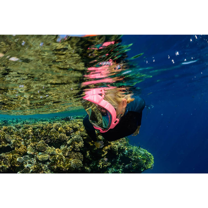 Open Box Ocean Reef ARIA QR+ Full Face Snorkeling Mask, Pink, Size: Small/Medium