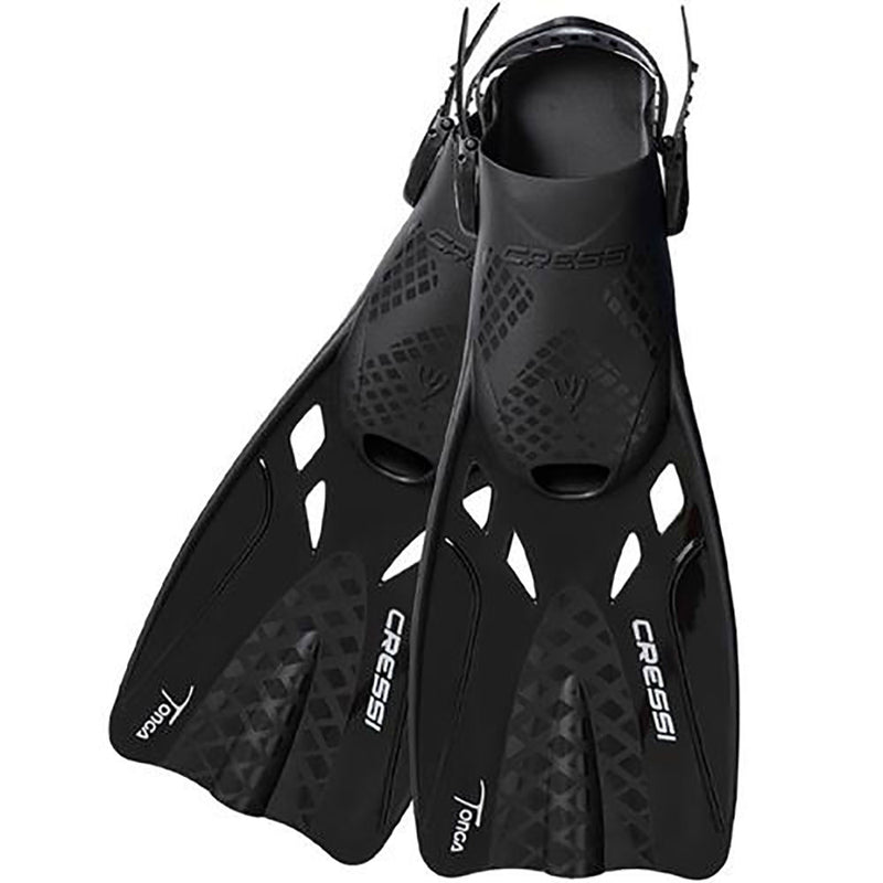 Used Cressi Baron Full Face Mask And Tonga Short Open Heel Fins Combo Set - Clear/Black/Black - Small/Medium-Small/Medium - DIPNDIVE