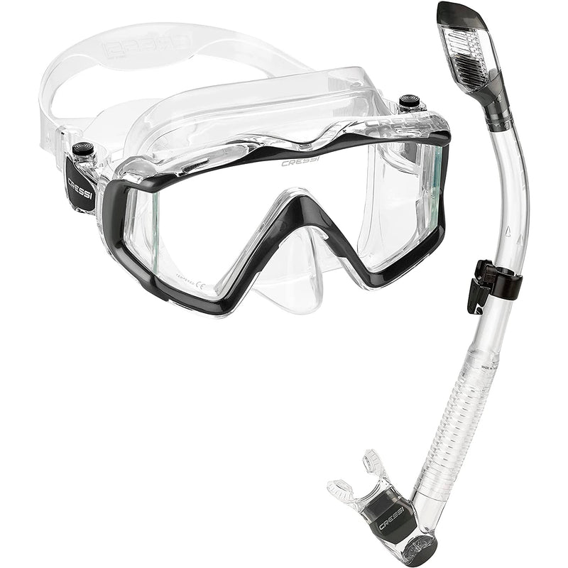 Used Cressi Pano 4 Dive Mask and Supernova Dry Snorkel Combo - Clear/Titanium