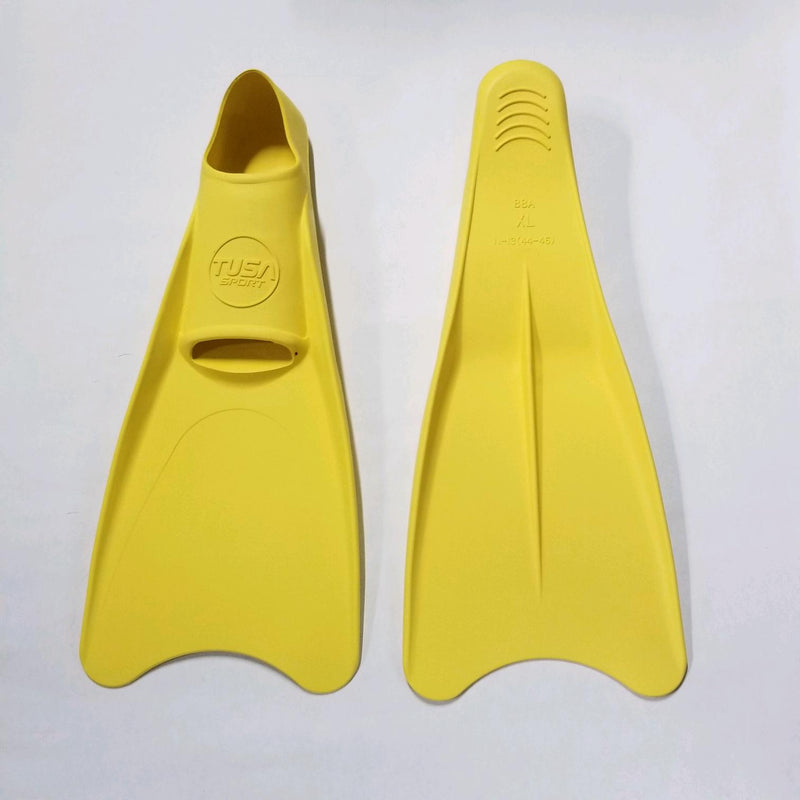 Used Tusa Sport Full Foot Rubber Scuba Dive Fins - Yellow - Large - DIPNDIVE