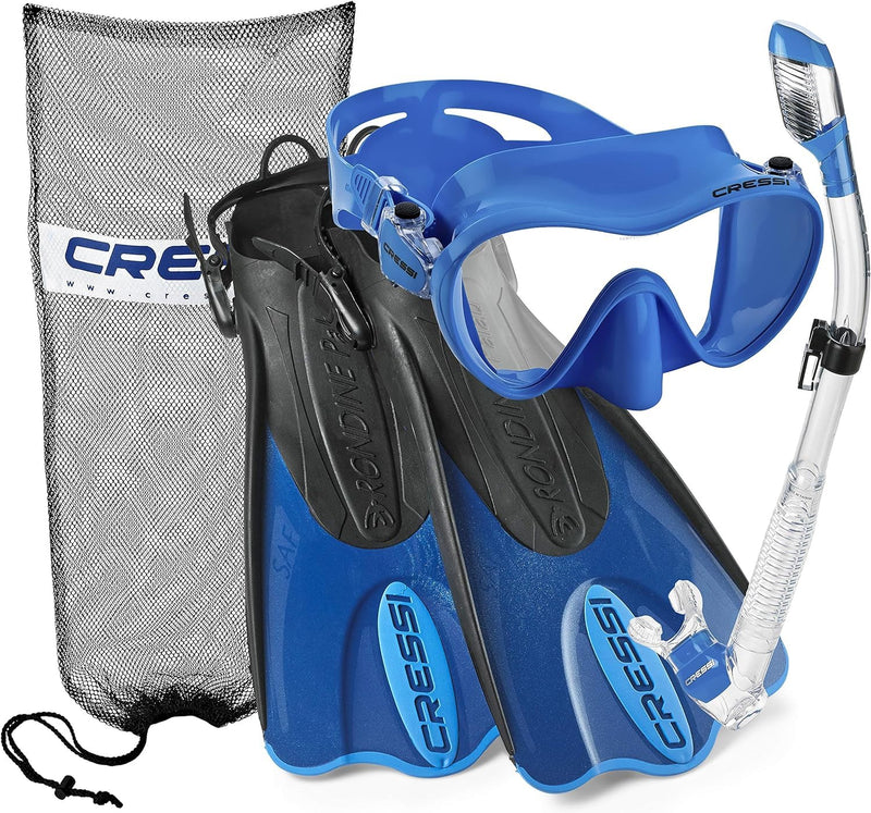 Cressi F1 Mask - Supernova Dry Snorkel - Palau SAF Fins Snorkel Set