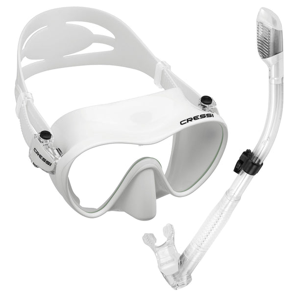 Used Cressi Frameless Dive Mask and Supernova Dry Snorkel Combo-White - DIPNDIVE