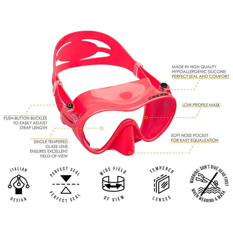 Used Cressi Frameless Dive Mask and Supernova Dry Snorkel Combo - Red