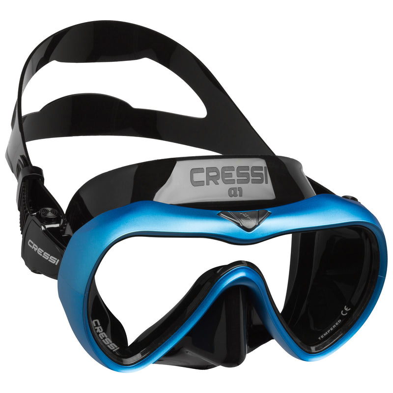 Open Box Cressi A1 Dive Mask - Black/Blue - Clear Anti-Fog Lens