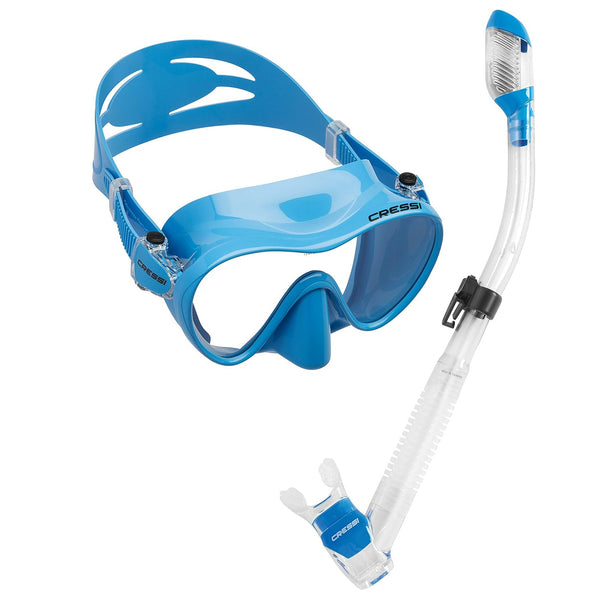 Used Cressi Frameless Dive Mask and Supernova Dry Snorkel Combo - Blue