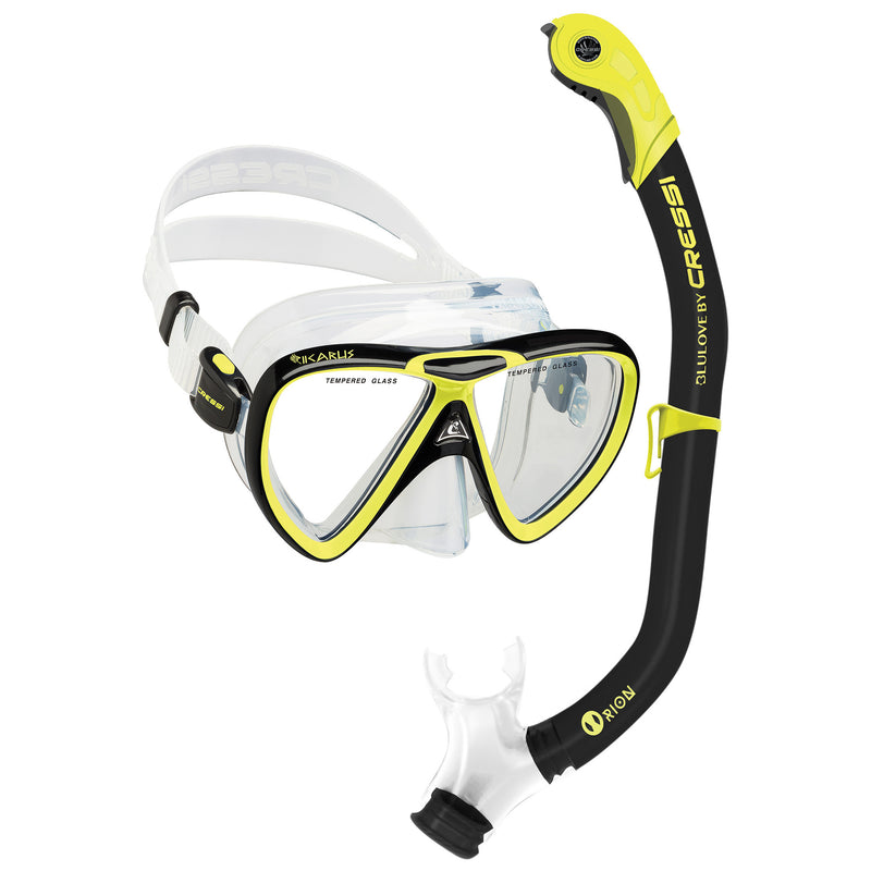 Used Cressi Ikarus Mask with Orion Semi-Dry Snorkel Combo - Clear-Black/Yellow