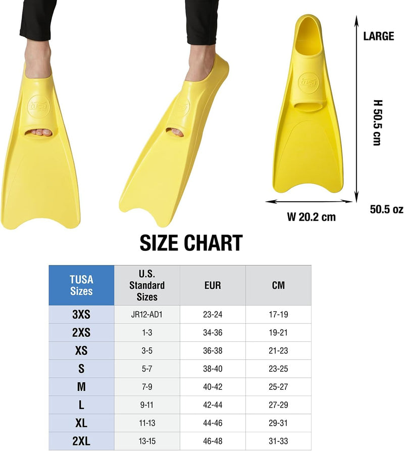 Open Box Tusa Sport Full Foot Rubber Scuba Dive Fins - Yellow - Medium - DIPNDIVE