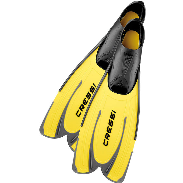 Used Cressi Agua Full Foot Fins, Yellow, Size - US Man 7/8 | US Lady 8/9 | EU 39/40 - DIPNDIVE