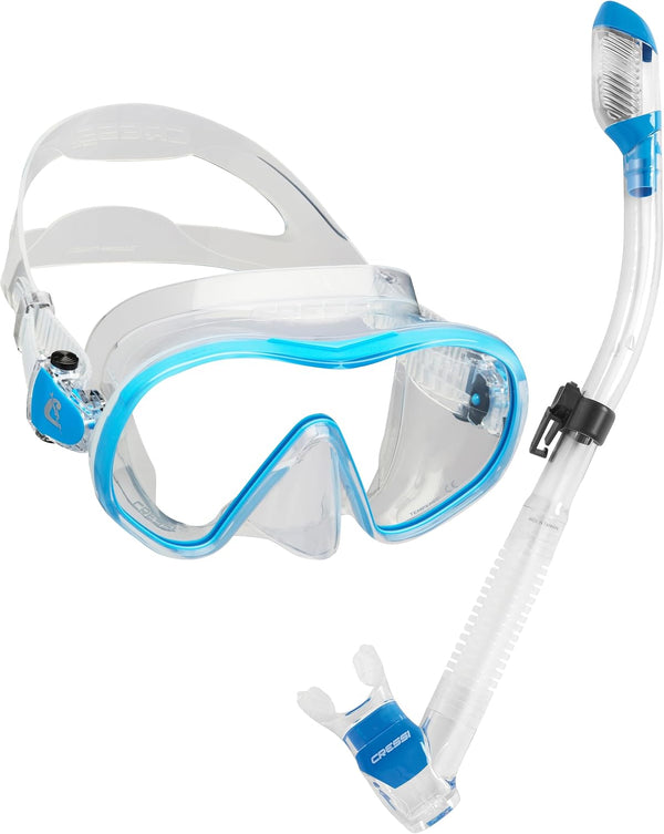 Used Cressi F-Dual and Supernova Dry Snorkel Combo - Clear/Blue