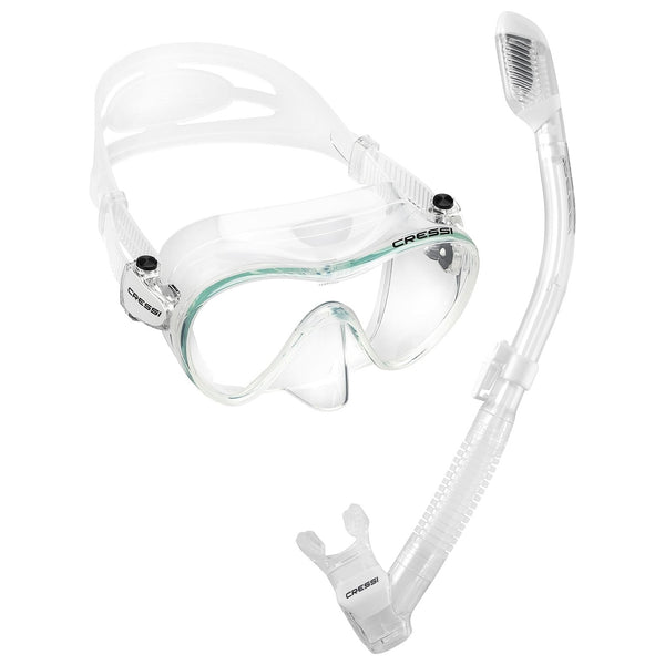 Used Cressi Frameless Dive Mask and Supernova Dry Snorkel Combo - Clear/Clear