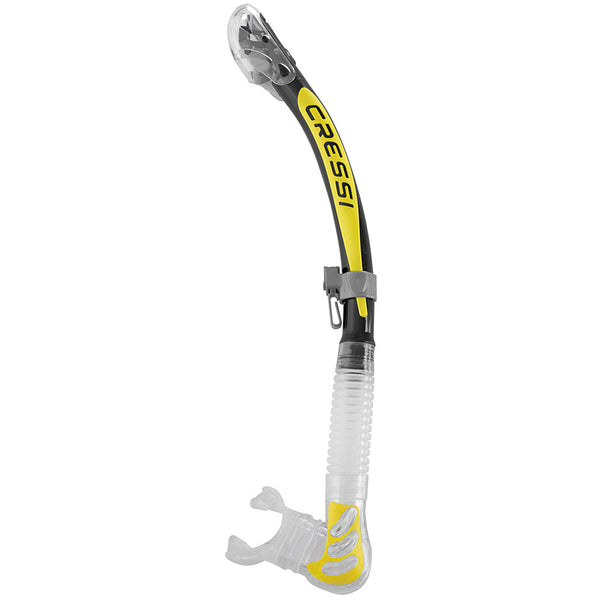Used Cressi Alpha Dry Adult Size Snorkel - Black / Yellow / Clear - DIPNDIVE