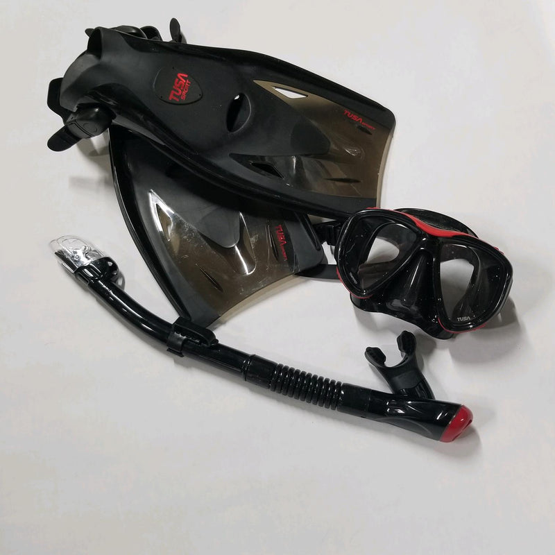 Used Tusa Powerview Adult Dry Travel Set - Black/Red - Large - DIPNDIVE