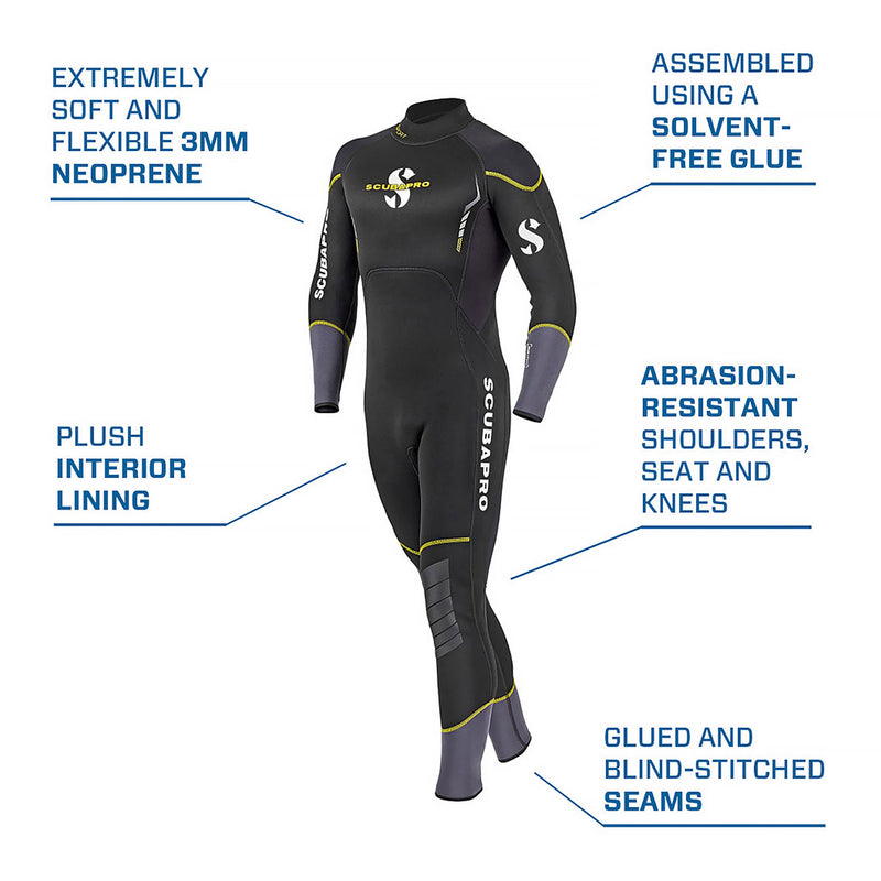 Open Box ScubaPro Men's Sport Steamer 3mm Bzip Wetsuit - Black/Yellow - XXLarge - DIPNDIVE