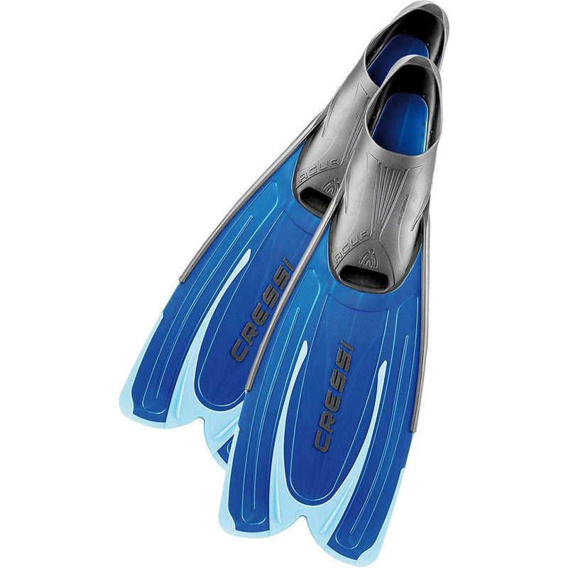 Used Cressi Agua Full Foot Fins, Blue, Size - US Man 10/11 | US Lady 11/12 | EU 43/44 - DIPNDIVE