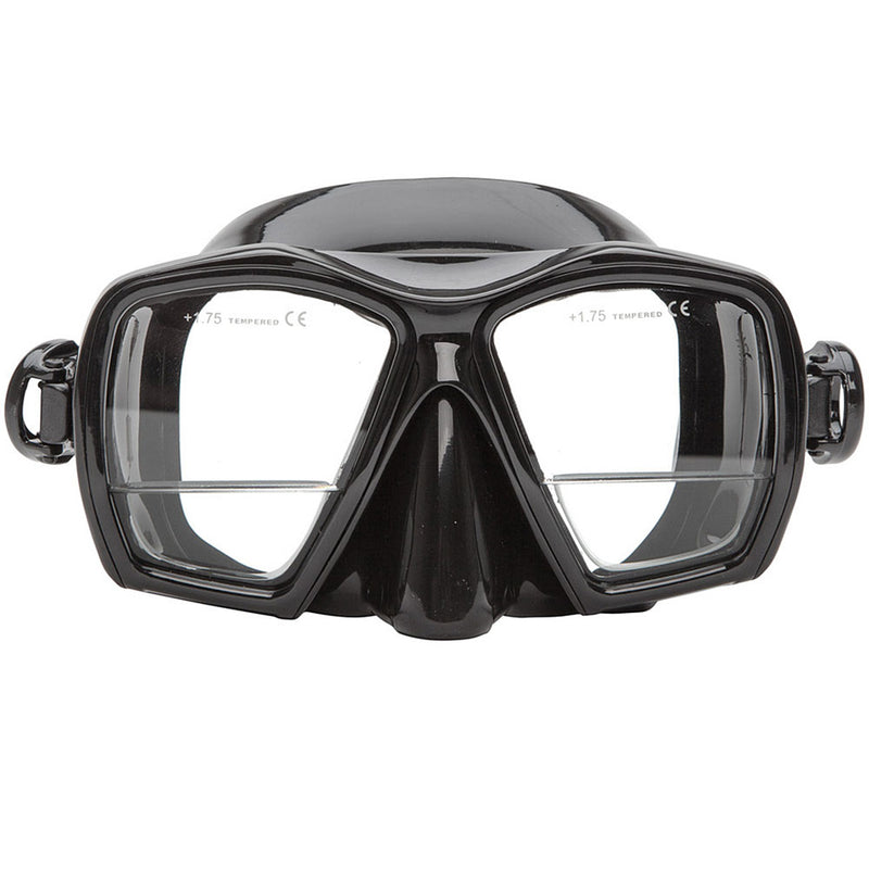 Open Box XS Scuba Gauge Reader Down View Design Scuba Dive Mask - Black Silicone - DIPNDIVE