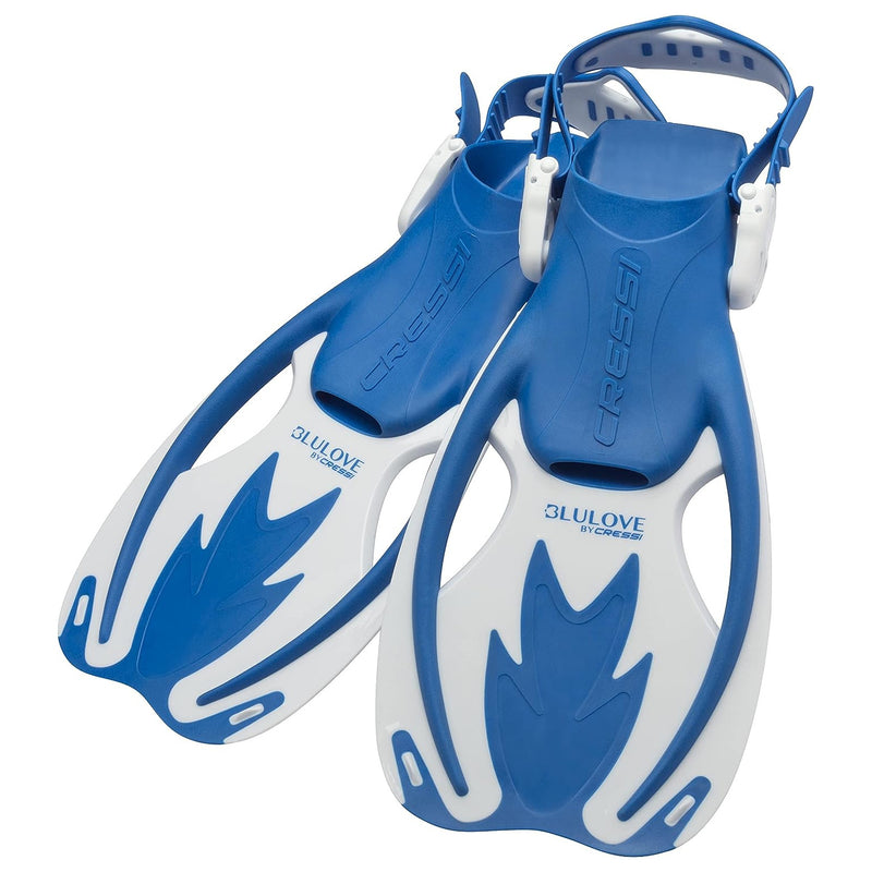 Open Box Cressi Baron Jr Mask and Rocks Fins Junior Snorkeling Set - Blue/White - Large/X-Large - DIPNDIVE