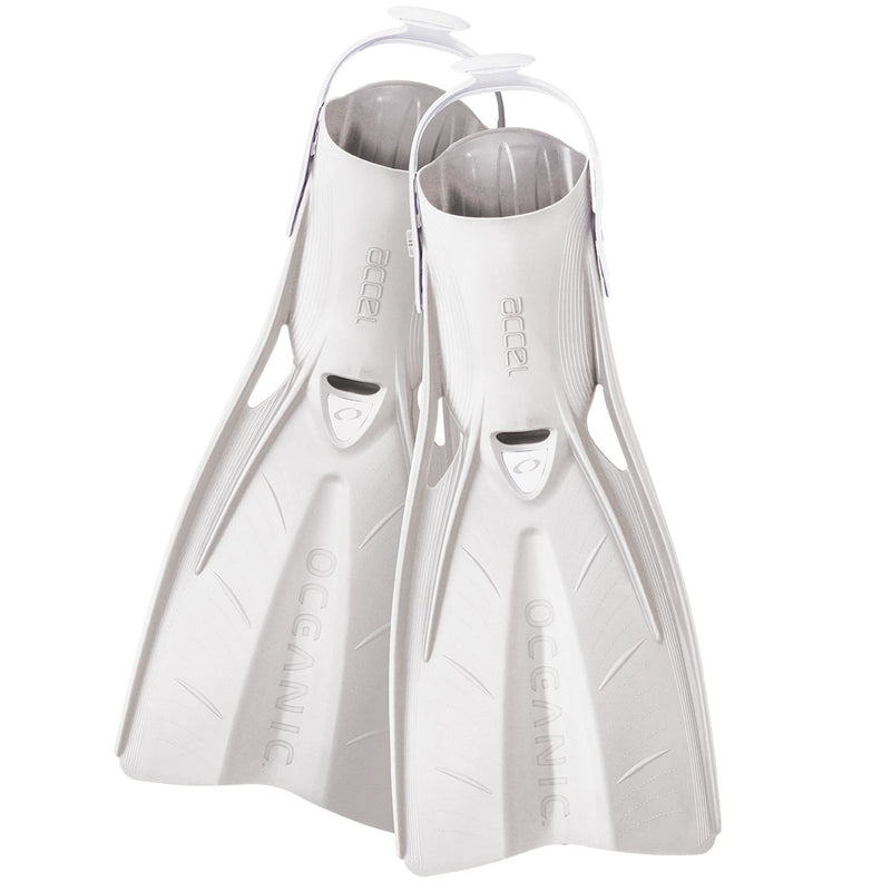 Open Box Oceanic Accel Open Heel Fin - White - X-Small-5/7 - DIPNDIVE