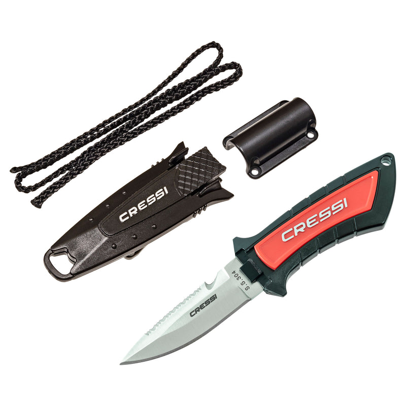 Open Box Cressi Lima Stainless Steel Scuba Dive Knife-Red - DIPNDIVE