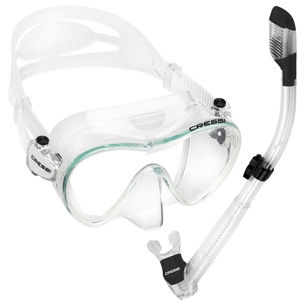 Used Cressi Frameless Dive Mask and Supernova Dry Snorkel Combo-Clear