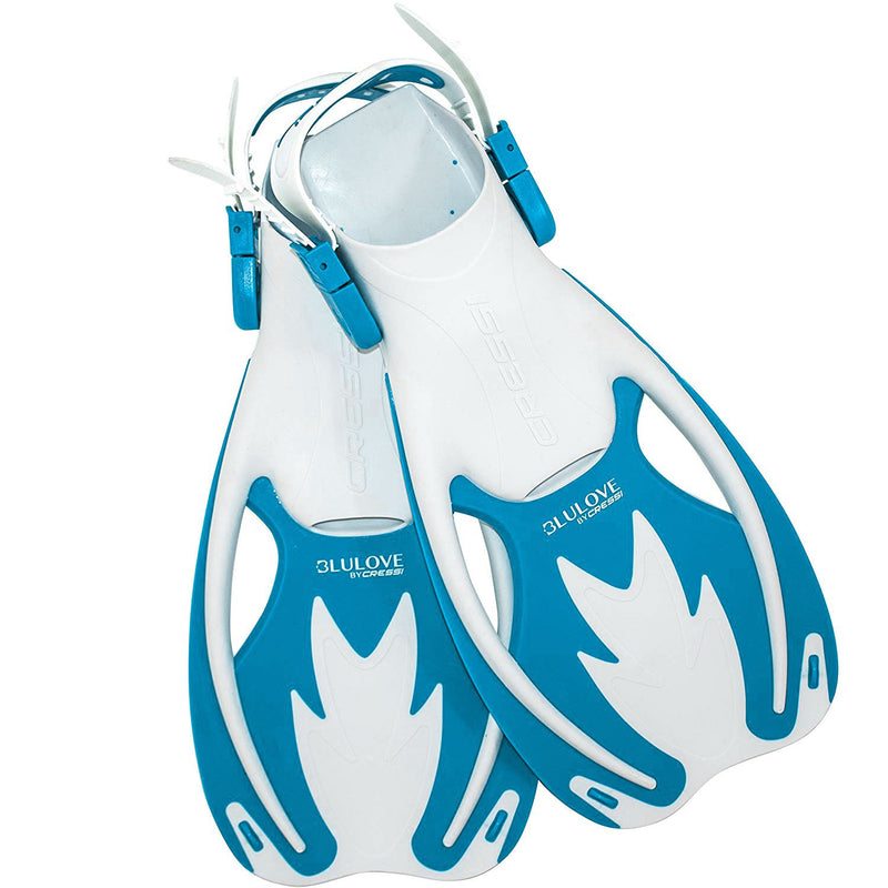 Used Cressi Junior Rocks Dry Mask Fin Snorkel Set-Blue/ White-Small/Medium - DIPNDIVE