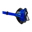 Blue snorkel mask on a light gray background