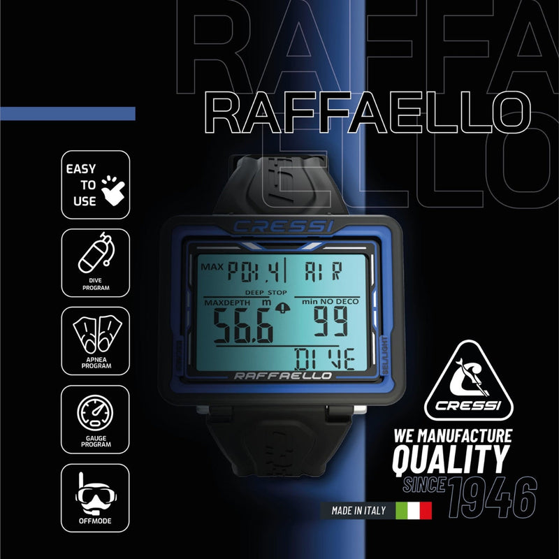 Cressi Raffaello Scuba Diving Computer - Black / Blue - DIPNDIVE